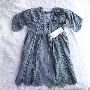 Tobi dusty blue lace up sexy Off Shoulder Lace Dress